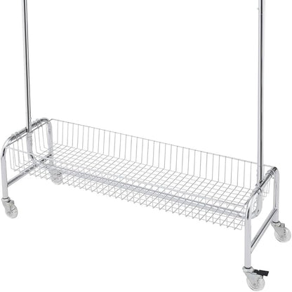 Garment Rack with Basket & Wheels, Rolling Clothes Rack for Hanging, Organizing, and Transporting Clothes at Home or Laundry Room