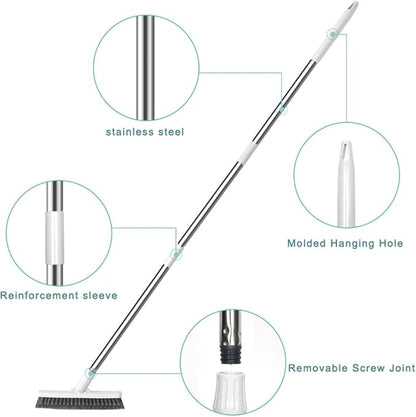 Affogato Floor Scrub Brush Bathroom Long Handle Bathtub Push Broom Shower Tile Grout Scrubber Rotatable Indoor Kitchen Crevice Cleaning Brush for Hard to Reach Areas - White 46.8inches Lengthen