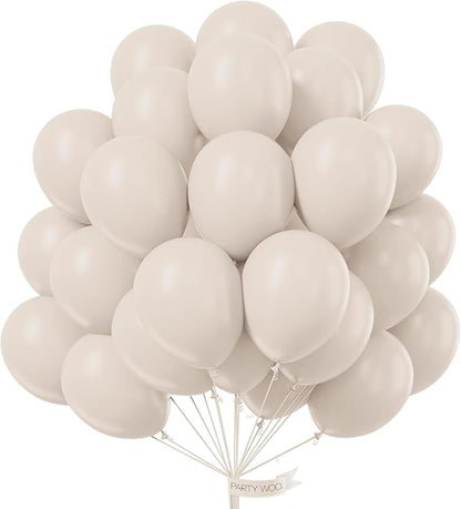 PartyWoo White Sand Balloons 50 pcs 12 Inch Beige Cream Ivory Latex Balloons for Wedding Bridal Graduation Baby Shower Gender Reveal Safari Birthday Party Decorations White-F12