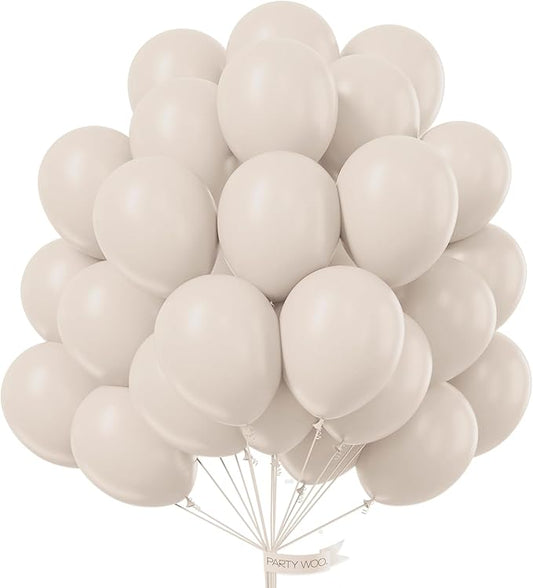 PartyWoo White Sand Balloons 50 pcs 12 Inch Beige Cream Ivory Latex Balloons for Wedding Bridal Graduation Baby Shower Gender Reveal Safari Birthday Party Decorations White-F12