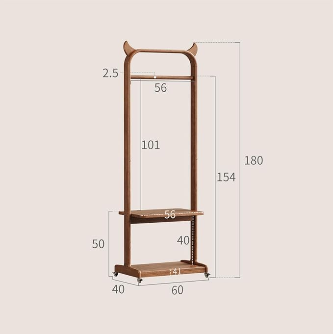 Solid Wood Clothes Rack for Hanging Clothes, Rolling Clothing Racks with Shelves, Portable Closet Organizer on Wheels Garment Rack (Walnut)