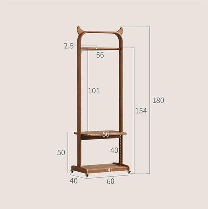 Solid Wood Clothes Rack for Hanging Clothes, Rolling Clothing Racks with Shelves, Portable Closet Organizer on Wheels Garment Rack (Walnut)