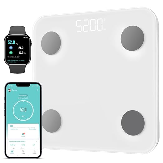 Smart Scale for Body Weight, Digital Bathroom Scale BMI Weighing Bluetooth Body Fat Scale, Body Composition Monitor Health Analyzer with Smartphone App (White 2403)