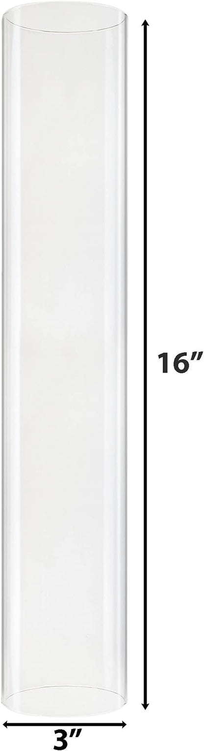 CYS EXCEL D-3" H-16 Glass Open Ended Hurricane Candleholder Bottomless Cylinder Sleeve Clear Chimney Shade Tube Cover, 1 Piece