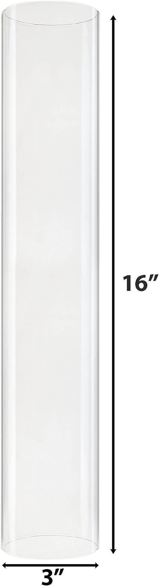 CYS EXCEL D-3" H-16 Glass Open Ended Hurricane Candleholder Bottomless Cylinder Sleeve Clear Chimney Shade Tube Cover, 1 Piece