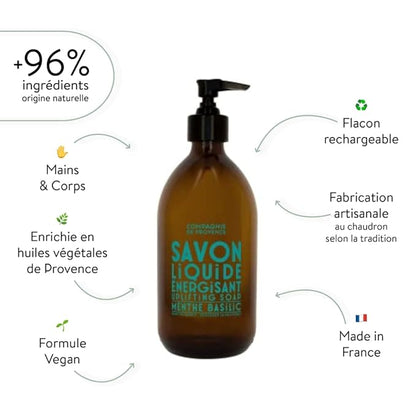 Compagnie de Provence Savon de Marseille Apothicare Liquid Soap, Mint Basil, 10 Fl Oz Plastic Pump Bottle