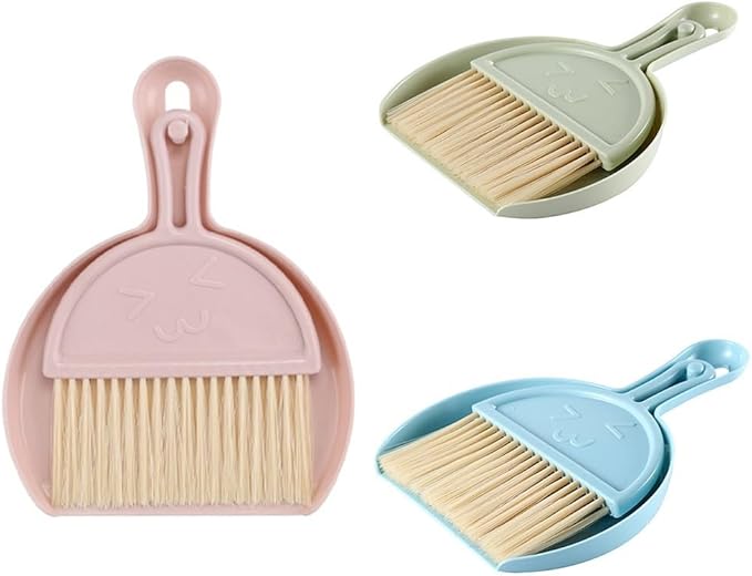Sleek Mini Broom Set with Dustpan Great for Removing Dirt from Keyboards, Pet Areas, and More (blue)