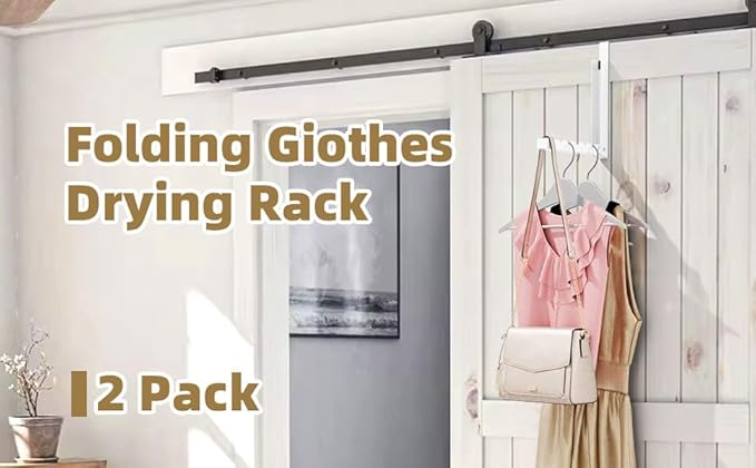 Over The Door Hanger Folding Clothes Drying Rack, Folding Hanging Coat Rack for Indoor Laundry Room Compact Small Space Foldable Portable Clothing Hanger Hook Collapsible- 1 Pack（White）