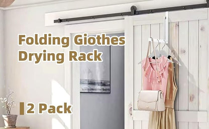 Over The Door Hanger Folding Clothes Drying Rack, Folding Hanging Coat Rack for Indoor Laundry Room Compact Small Space Foldable Portable Clothing Hanger Hook Collapsible- 1 Pack（White）