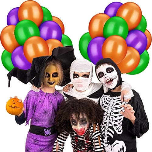 TecUnite 100 Pcs Orange Purple Green Latex Balloons 13 Inch Colorful Round Balloons for Halloween Wedding Birthday Racing Car Poker Card Party Decoration
