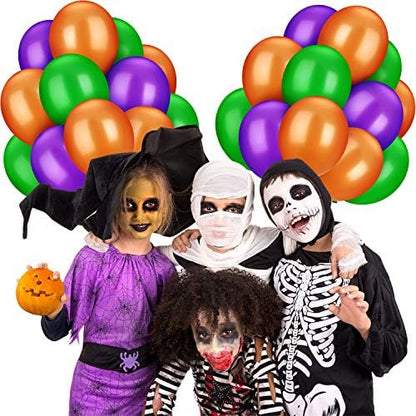 TecUnite 100 Pcs Orange Purple Green Latex Balloons 13 Inch Colorful Round Balloons for Halloween Wedding Birthday Racing Car Poker Card Party Decoration