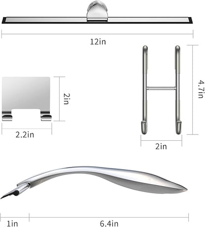 Shower Squeegee for Glass Door 12-Inch Stainless Steel Bathroom Squeegee Window Wiper, 100% Streak-Free, Includes Shower Door Hook and Adhesive Hook, for Window Mirror Tiles Car All-Purpose Squeegee