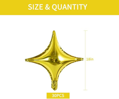 18inch Star Shape Foil Mylar Balloon,30 pcs Gold Four Angle Star Balloons for Birthday Party,Wedding,Valentine's Day, engagement party，Christmas,Baby Shower Backdrops Decorations ﻿