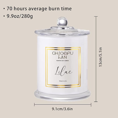 Chloefu LAN Lilac Candle, Scented Candles for Home, Wedding Gift for Women, Natural Soy Wax for Clean Burning, Luxury Glass Jar, Bridal Shower Gifts, Non-Toxic, 70 Hour Burn, 10 oz