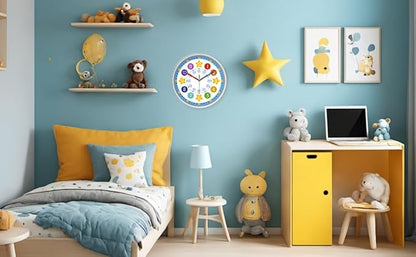 XFM Learning Clock for Kids 10 Inch Silent Colorful Teaching Time Clocks Battery Operated Kids Wall Clock Decorative for Kids Room Bedrooms Classroom