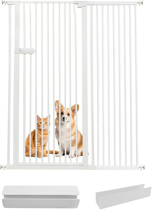 Lumizone Extra Tall Cat Gate 61.02" High Pressure Mounted Extra Wide 2025 New (17 Sizes) 1.37" Gap No Drilling Auto-Close One-Handed Operation Tall Pet Gate for Dogs(White, 61.02" H x 46.65"-50.97" W)