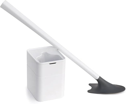 Broombi Sani-Flex Toilet Brush Squeegee and drip-Less Holder Set with a Patented Silicone Bristle-Free Head - no Mess, no clinging gunk or Poo, Super Clean Solution (White)