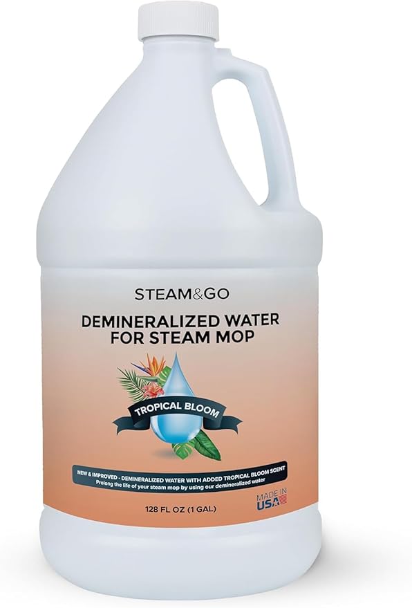 Steam & Go Demineralized Water Cleaning Solution for Floor & Multi-Surface Steam Cleaners - Compatible for All Steam Mops - Tropical Bloom Scent, 128 oz