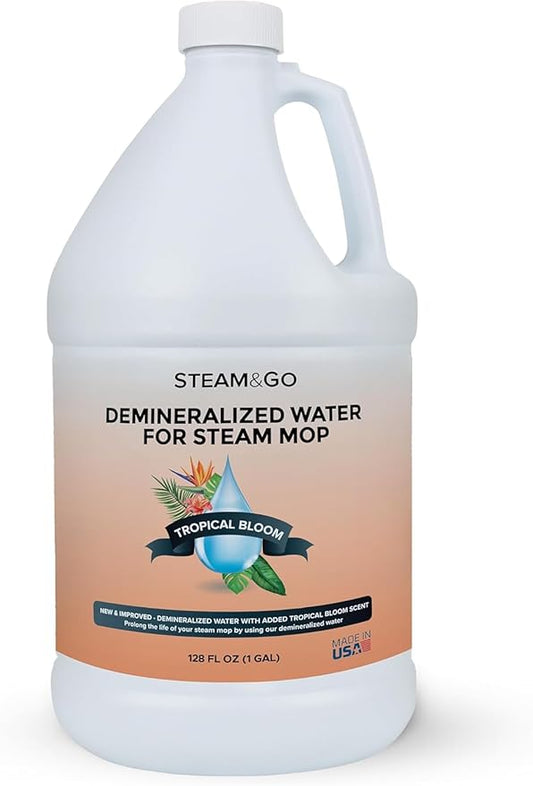 Steam & Go Demineralized Water Cleaning Solution for Floor & Multi-Surface Steam Cleaners - Compatible for All Steam Mops - Tropical Bloom Scent, 128 oz