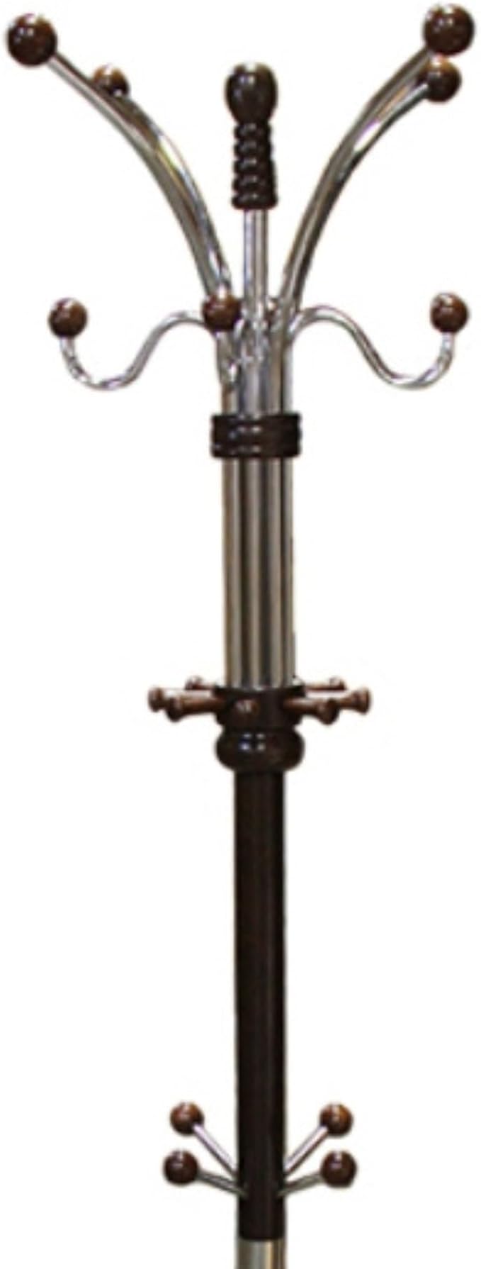 73" Tall Chrome and Wood Coat Rack, Espresso finish