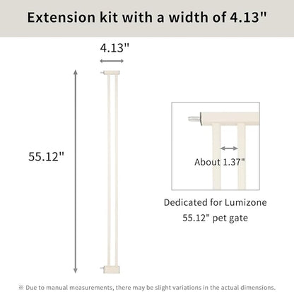 Lumizone Extra Tall Pet Gate 55.12" High Pressure Mounted 4.13" Wide Extension kit 1.37" Gap (4.13" W, Cream White)