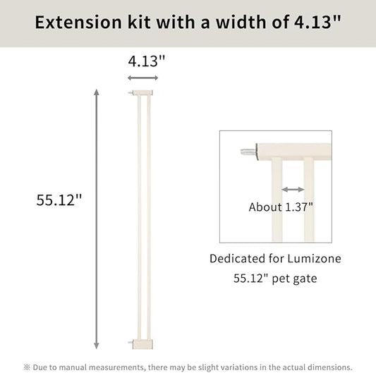 Lumizone Extra Tall Pet Gate 55.12" High Pressure Mounted 4.13" Wide Extension kit 1.37" Gap (4.13" W, Cream White)