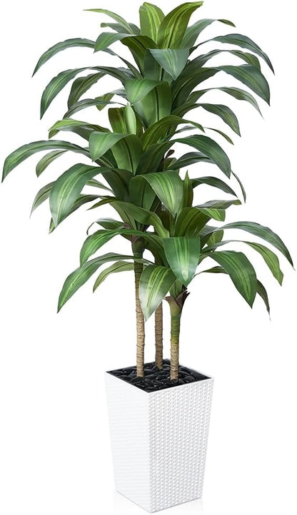 5FT Artificial Dracaena Tree - UV Resistant Faux Tropical Plant, Potted Fake Tree with Taper Planter & Pebbles - Indoor Outdoor Greenery for Home, Porch, Living Room, Bedroom Decor, VN127