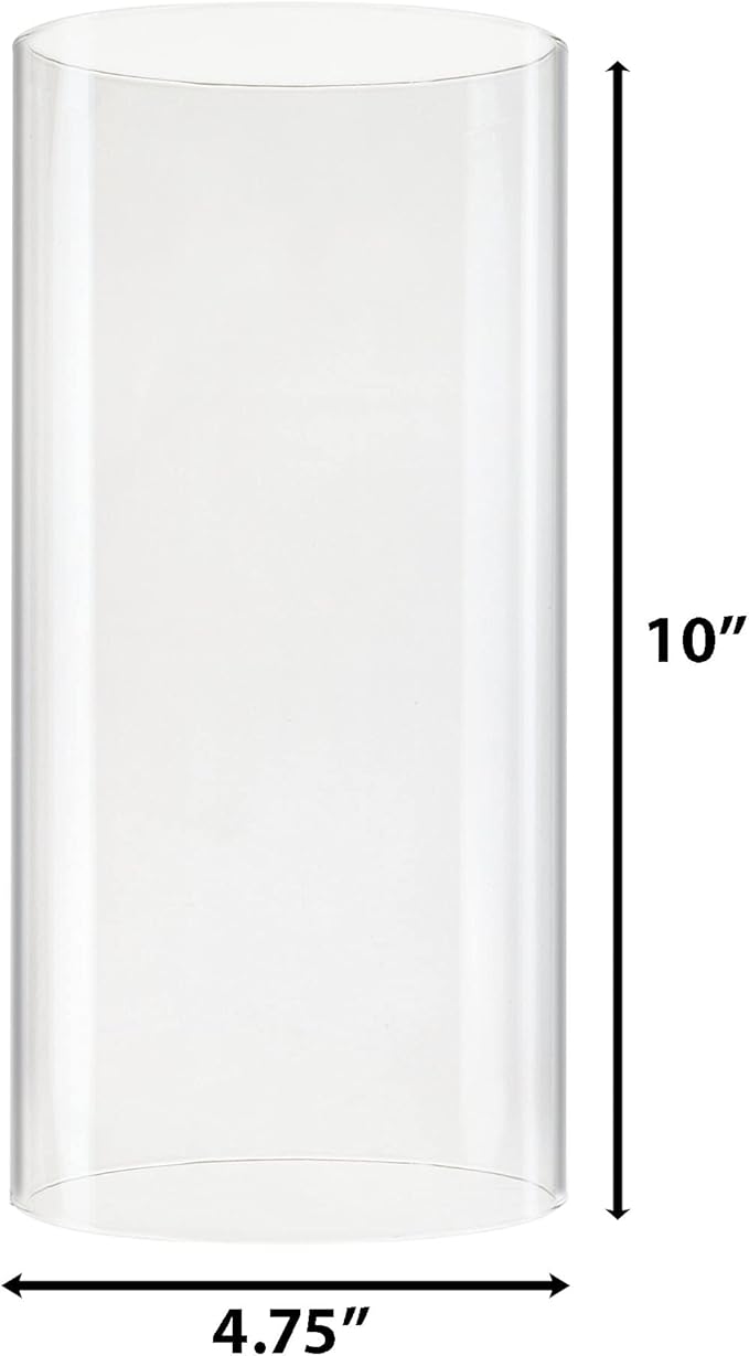 CYS EXCEL 2 PCS (H:10" D:4.75") Open Ended Glass Hurricane Candleholder Tube Shade | Multiple Size Choices Open Flame Candle Chimney Tube Cover | Bottomless Cylinder