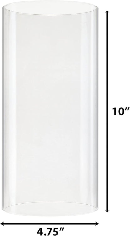 CYS EXCEL 2 PCS (H:10" D:4.75") Open Ended Glass Hurricane Candleholder Tube Shade | Multiple Size Choices Open Flame Candle Chimney Tube Cover | Bottomless Cylinder
