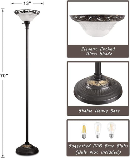 Luvkczc Victorian Floor Lamp, 70" Elegant Standing Lamp with Alabaster Glass Shade, Metal Pole & Heavy Base, Vintage Tall Corner Lamp for Bedroom, Living Room, Office. No Bulbs (1 Head)