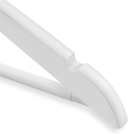 Casafield - 10 White Wooden Suit Hangers - Premium Lotus Wood with Notches & Chrome Swivel Hook for Dress Clothes, Coats, Jackets, Pants, Shirts, Skirts