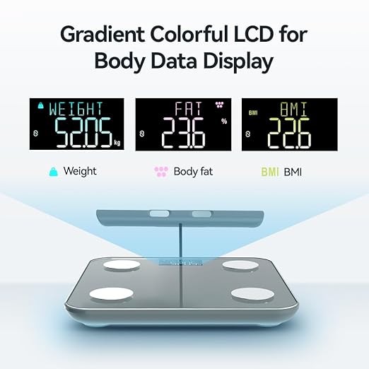 Smart Scale for Body Weight, Digital Bathroom Scale BMI Weighing Bluetooth Body Fat Scale, Body Composition Monitor Health Analyzer with Smartphone App (Grey 2211)