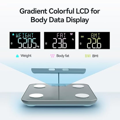 Smart Scale for Body Weight, Digital Bathroom Scale BMI Weighing Bluetooth Body Fat Scale, Body Composition Monitor Health Analyzer with Smartphone App (Grey 2211)