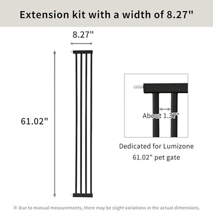 Lumizone Extra Tall Cat Gate Extension Kit 61.02" High Pressure Mounted 2025 New 8.27" Extra Wide 1.37" Gap No Drilling Tall Pet Gate for Dogs (Black, 61.02" H x 8.27" W, Extension)