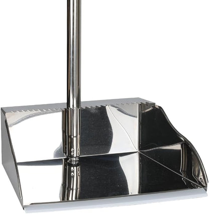 Metal Dustpan Long Handle Stainless Steel Dustpan,Heavy Duty Standing Dust Pan with Teeth, Indoor Outdoor Up for Home Kitchen Lobby Room Office