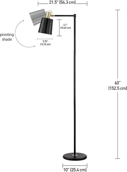 GLOBE Electric 12916 Lex 60" Floor Lamp, Black, Satin Finish, Gold Accents