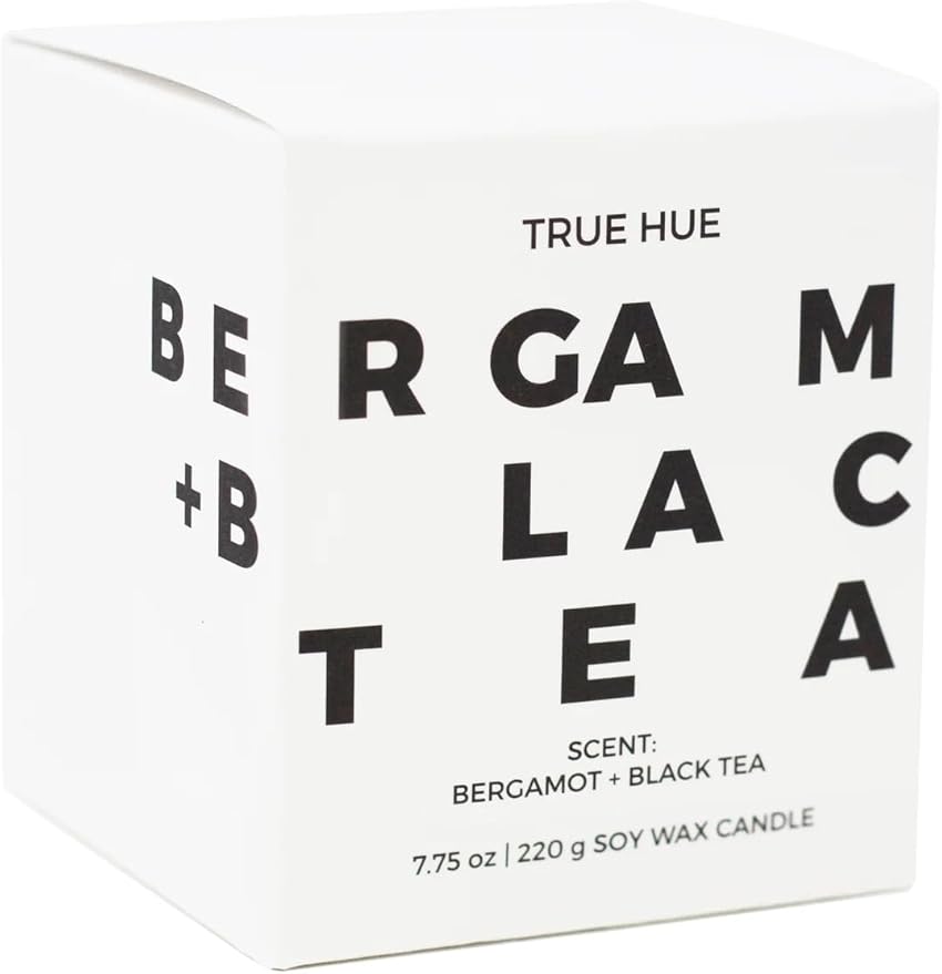 True Hue | Luxury Highly Scented Candle | Premium Soy Wax Blend | 7.75 oz | 40-50 Hour Burn Time | Cotton Wick | Glass (Bergamot + Black Tea)