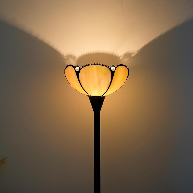Tiffany Floor Lamp Yellow Stained Glass Tochiere Lamp Vintage 61 inches Tall Pole Standing Lamp with Foot Switch Tiffany Style Corner Light for Home Office