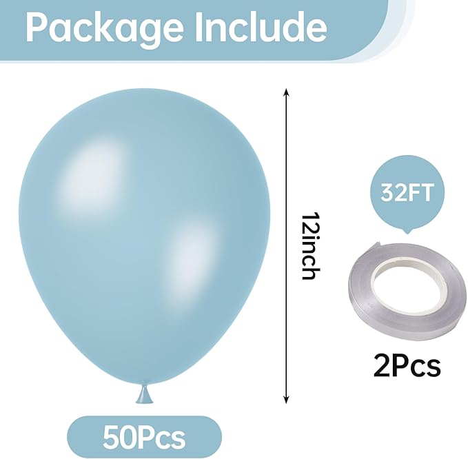 KALOR 12 Inch Pearl Blue Balloons, 50 Pcs Shiny Latex Helium Balloons for Kid's Birthday Party, Baby Shower, Wedding, Graduate Party Decorations