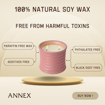 Scented Luxury Candles in Handmade Ceramic Jars, Soy Wax | Canal Rose – Rose Bud & Oud Scented, Large Candle | Non Toxic, 2 Wicks, Reusable Big Pink Jar | Natural Spring Aromatherapy for Women & Men