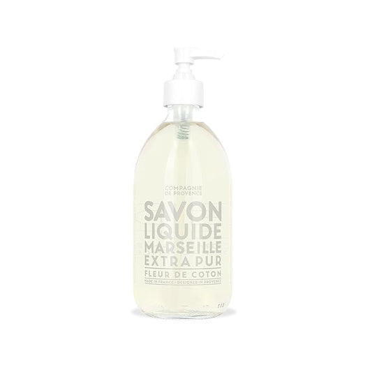 Compagnie de Provence Savon de Marseille Extra Pure Liquid Soap - Cotton Flower - 16.7 Fl Oz Glass Pump Bottle