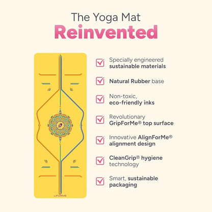 Liforme Printed Yoga Mat Collection - Free Yoga Bag Included - Patented Alignment System, Warrior-like Grip, Non-Slip, Eco-friendly, Sweat-resistant, Long, Wide and Thick for Comfort