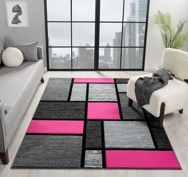 Ultra Soft Area Rug Hand Carved - Modern Abstract Design for Indoor Living Room & Bedroom - Stain Resistant, Easy to Clean - (2'7''x7, Pink)