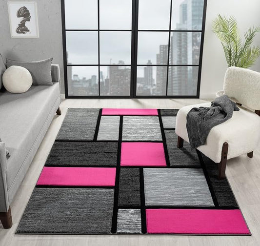 Ultra Soft Area Rug Hand Carved - Modern Abstract Design for Indoor Living Room & Bedroom - Stain Resistant, Easy to Clean - (2'7''x7, Pink)