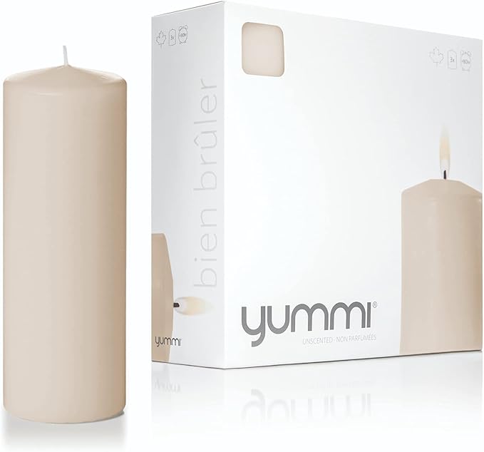 Yummi 3" x 8" Sandstone Round Pillar Candles - 3 per Pack