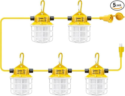 50ft LED Construction String Lights, 75W 7500LM Industrial Grade Super Bright String Work Lights for Construction Sites, Temporary Work, Renovation, Jobsite, and All Outdoor Lighting(50ft-5lights)