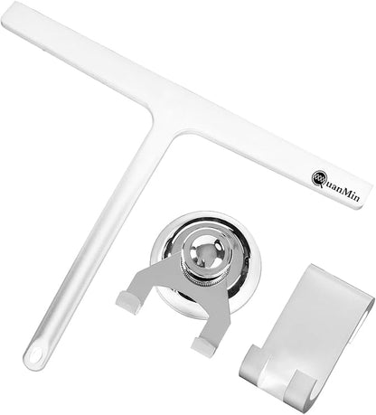 Upgraded 9 Inch Shower Squeegee with Hook - Stainless Steel Core & Silicone Blade | Multi-Purpose Glass Wiper for Shower Doors, Windows, Ceramics - Rounded White