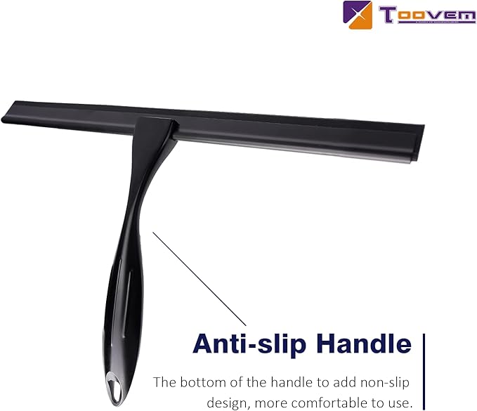 12'' Shower Squeegee, TOOVEM Squeegee for Shower Glass Door for Glass Doors, Windows, Bathroom, Car Windshield, Black