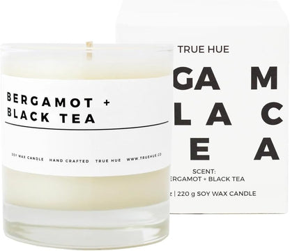 True Hue | Luxury Highly Scented Candle | Premium Soy Wax Blend | 7.75 oz | 40-50 Hour Burn Time | Cotton Wick | Glass (Bergamot + Black Tea)