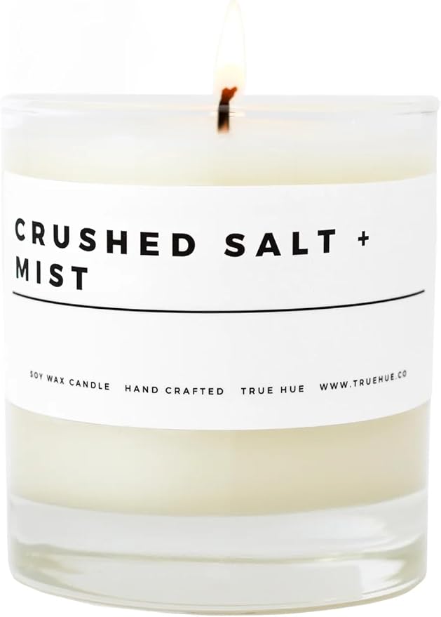 True Hue | Luxury Highly Scented Candle | Premium Soy Wax Blend | 7.75 oz | 40-50 Hour Burn Time | Cotton Wick | Natural Candles | Glass (Crushed Salt + Mist)